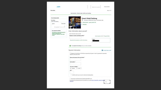 The fake Booking.com payment page.