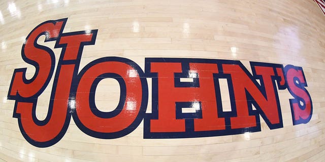 The St. John's Red Storms logo on the floor before a college basketball game against the St. John's Red Storm at Carnesecca Arena on February 23, 2022 in New York City  