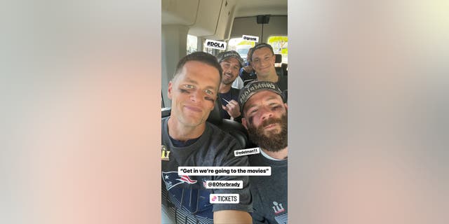 Tom Brady heads to the movie theater with Rob Gronkowski and Julian Edelman to see "80 for Brady."