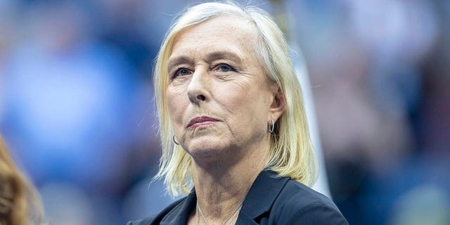 Martina Navratilova before presenting the winner's trophy to Iga Swiatek of Poland at the presentation ceremony after the Women's Singles Final match on Arthur Ashe Stadium during the US Open Tennis Championship 2022 at the USTA National Tennis Centre on Sept. 10, 2022 in Flushing, Queens, New York City.