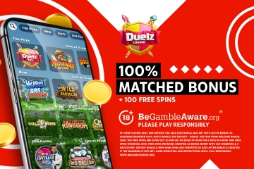 100% Matched deposit bonus and up to 100 free spins with Duelz Casino
