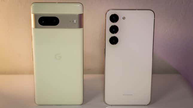 A photo of the Galaxy S23 and Pixel 7
