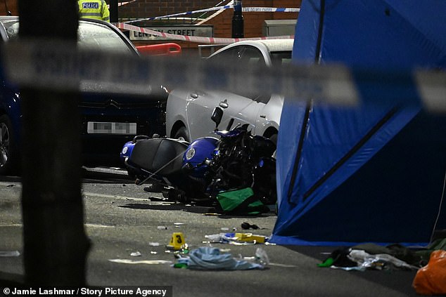 The scene of the crash in Greenwich where eight-year-old Mustafa Mohammed Ahmed was killed after being hit by a motorbike