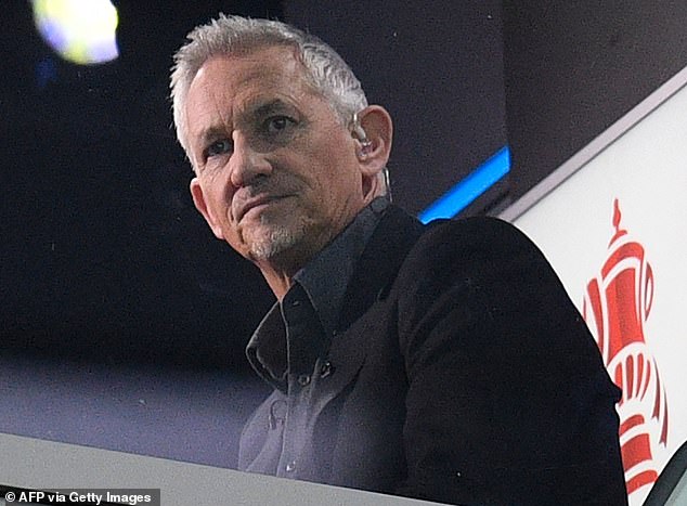 Lineker is seen back in the studio working on the game ahead of kick-off in the English FA Cup quarter-final football match between Manchester City and Burnley