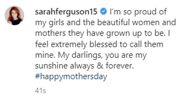 The royal author called Princesses Eugenie and Beatrice her 'sunshine always and forever' in the sweet post
