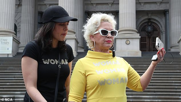 Kellie-Jay Keen (pictured right) at the 'Let Women Speak' event outside the Victorian parliament