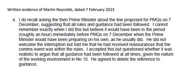 The committee's evidence pack includes Cabinet Secretary Simon Case saying he never gave Mr Johnson assurances Covid rules were followed in No10. The PM's principal private secretary Martin Reynolds also revealed he advised Mr Johnson against saying guidance had been followed