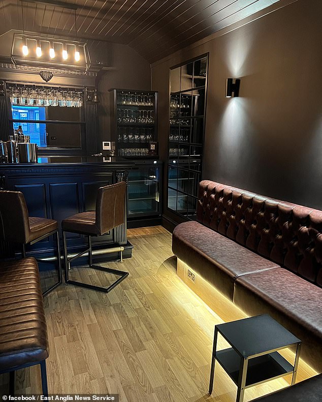 The Airbnb doesn't have an alcohol licence, but people can bring along their own drinks, or there is a facility to hire a cocktail waiter service which needs a special temporary licence each time. The property's bar area is pictured