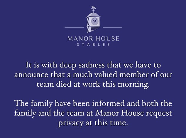 Manor House Stables expressed their condolences to Jessica's family in a statement