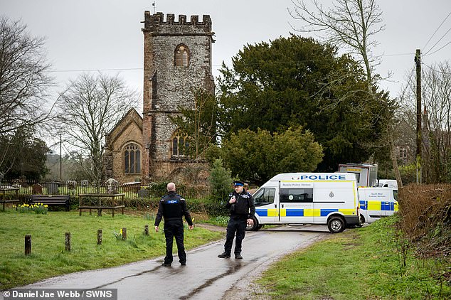 A local man was arrested in connection to the incident, sanctioned and sent to a secure mental health unit. Pictured: Investigators at the scene today