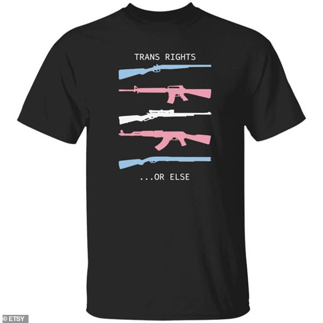 Websites such as Etsy are still being used to sell pro-gun and trans merchandise, with stickers that say 'defend equality' with assault rifles