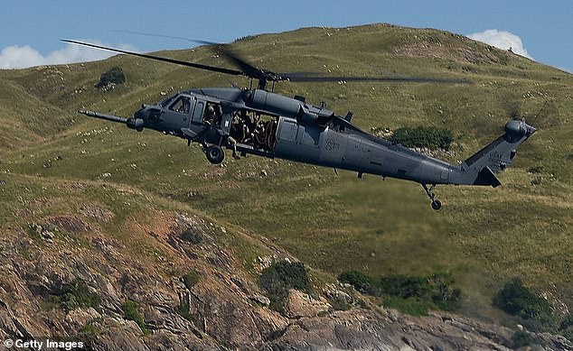 A Black Hawk helicopter is seen in action in Townsville, Australia, July 2016
