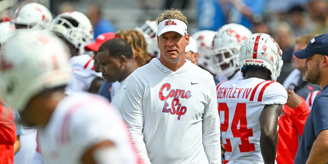 Ole Miss head coach Lane Kiffin on the sideline during the NCAA football game between the Ole Miss Rebels and the Georgia Tech Yellow Jackets on September 17th, 2022 at Bobby Dodd Stadium in Atlanta, GA.  