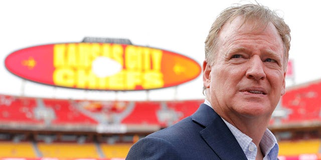 NFL Commissioner Roger Goodell on the field prior to the game between the Los Angeles Chargers and Kansas City Chiefs at Arrowhead Stadium on September 15, 2022 in Kansas City, Missouri.