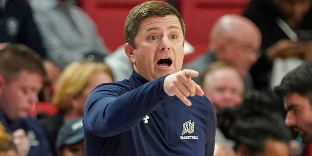 Head coach Joe Gallo of the Merrimack Warriors during the game against the St. John's Red Storm at Carnesecca Arena on Nov. 7, 2022 in the Queens, New York.