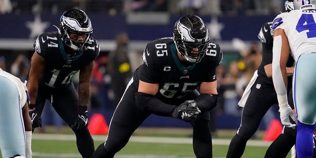 Lane Johnson (65) of the Philadelphia Eagles during the first half in a game against the Dallas Cowboys Dec. 24, 2022, in Arlington, Texas. 