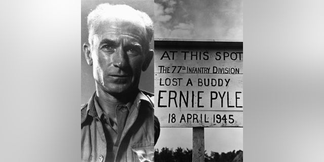 Famed World War II correspondent Ernie Pyle was killed on Okinawa on April 18, 1945. American troops held a service in his honor two days later.