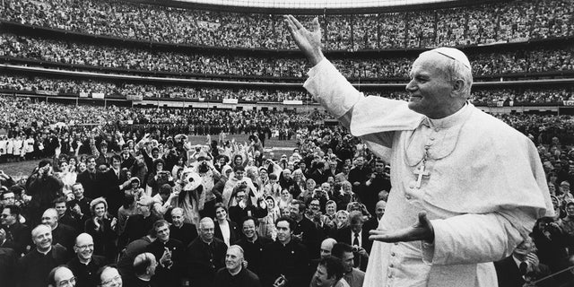 During his papacy, Pope John Paul II made over 100 international apostolic journeys, including to the United States. He is pictured above in 1979.