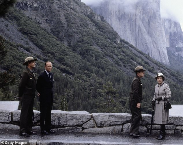 Queen Elizabeth II (right) and Prince Philip (second left) pictured at Yosemite National Park in 1983, the second location mentioned by the sympathiser as a possible assassination site