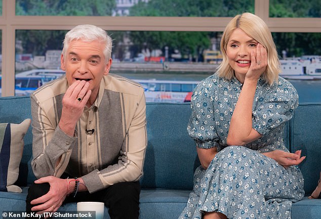 During the interview, Schofield (pictured on This Morning with Holly Willoughby) was seen taking drags from a light blue vape as he answered questions about whether he had groomed his lover.