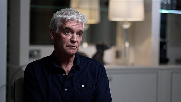Phillip Schofield looked 'diminished and hunched' with a 'vulnerable gaze' last night breaking his silence to admit he is a 'broken' man since confessing to his affair