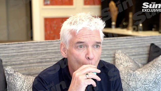 Body language expert Judi James told MailOnline that while Schofield was quizzed on his affair he sucked on and massaged his blue vape 'like a stress ball'