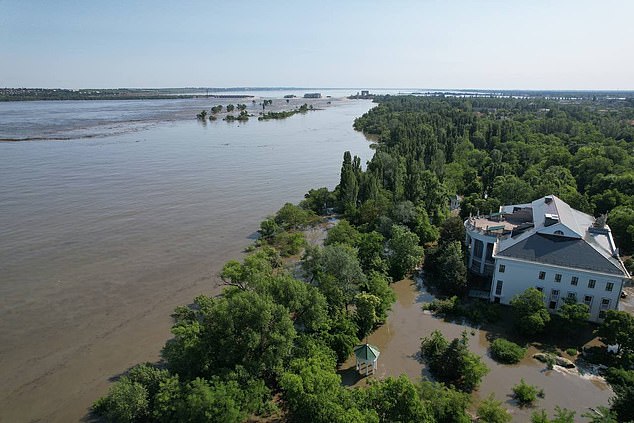 Flood water has already overrun the countryside and several villages close to Kherson
