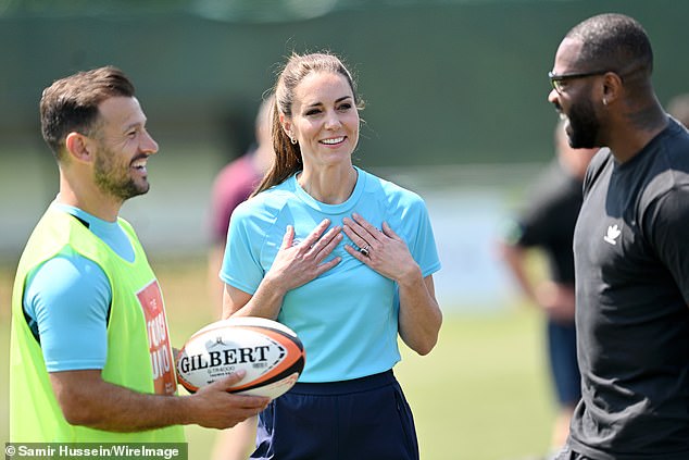 The Princess looked right at home as she got stuck in with rugby training this afternoon at Maidenhead Rugby Club