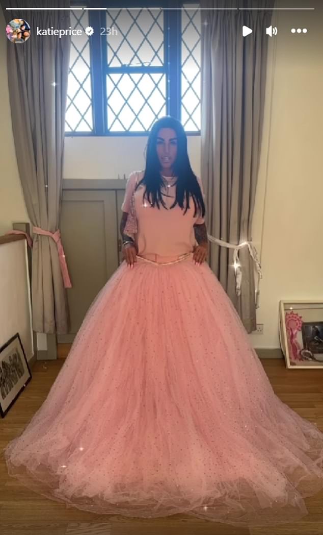 Up for grabs: The former glamour model, 44, took to Instagram on Thursday to showcase the billowing pink Princess-style gown, which she's flogged on her her dedicated resale account KP Memorabilia
