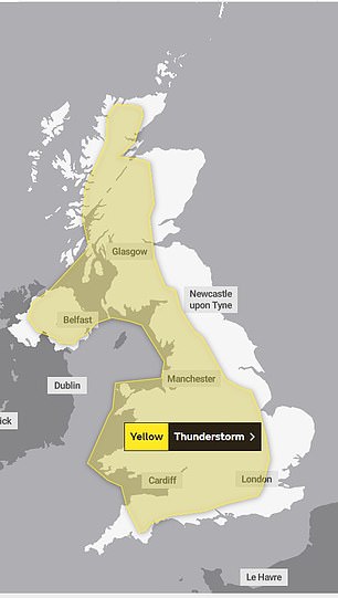 SUNDAY: Thunderstorm warnings spread further across the UK