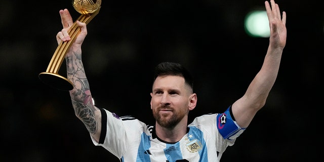 Argentina's Lionel Messi waves