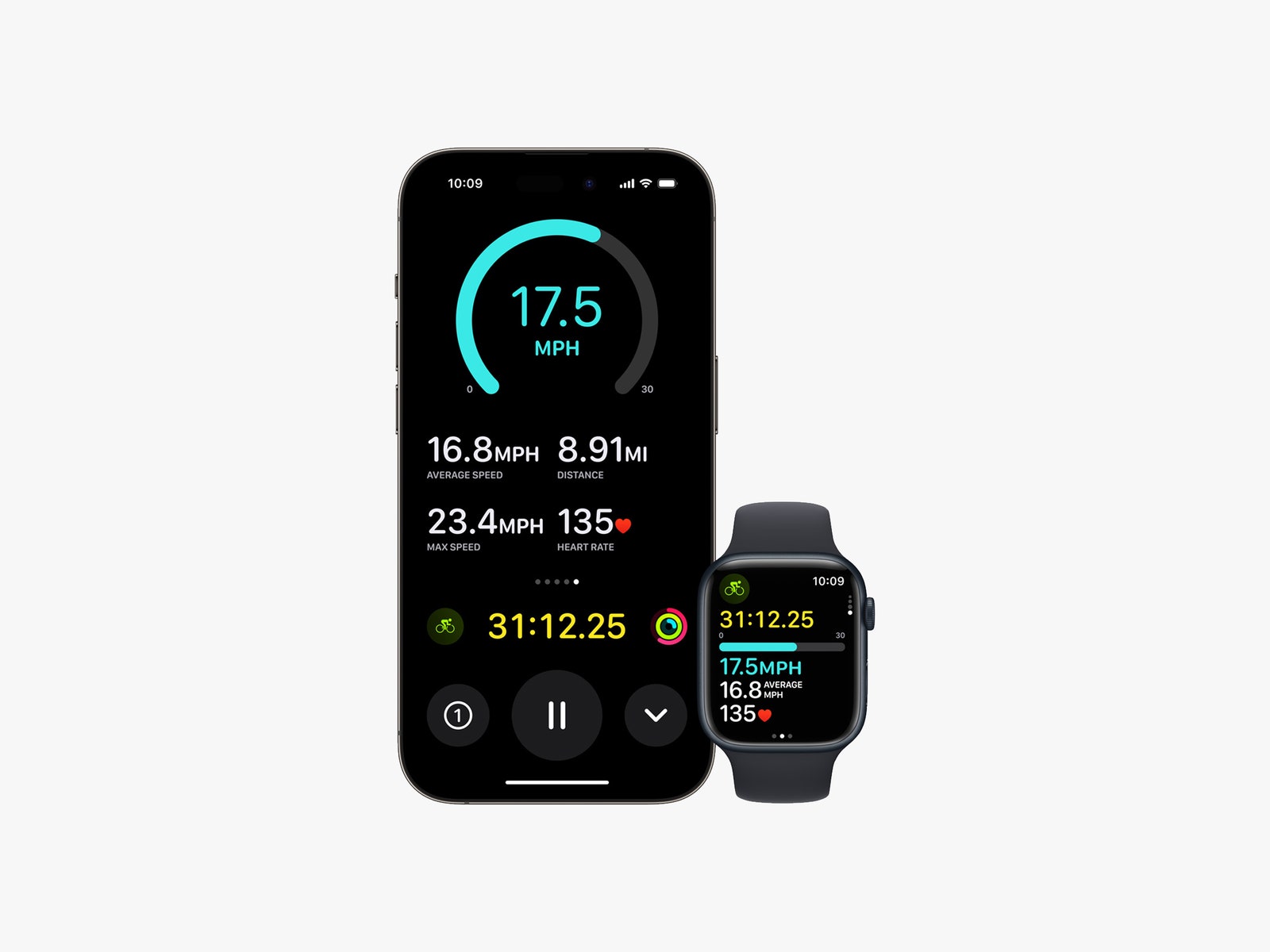 Apple iPhone and Apple Watch displaying the Live Workout feature