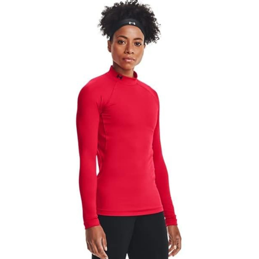 Woman wearing red base layer shirt