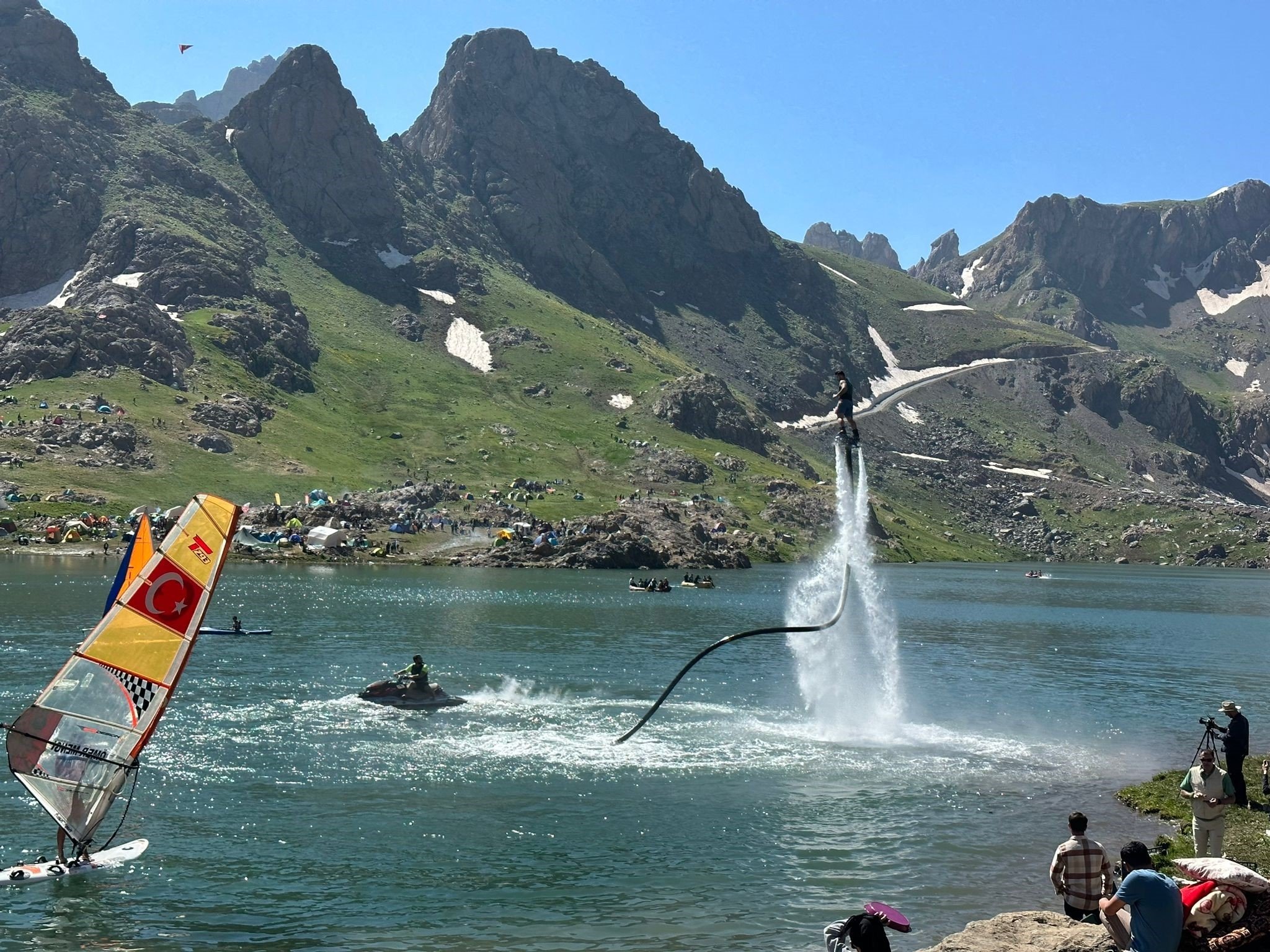 A tourist enjoys the most popular marine activity, flyboarding, at the 5th Cilo festival, Hakkari, Türkiye, July 3, 2023. (IHA Photo)