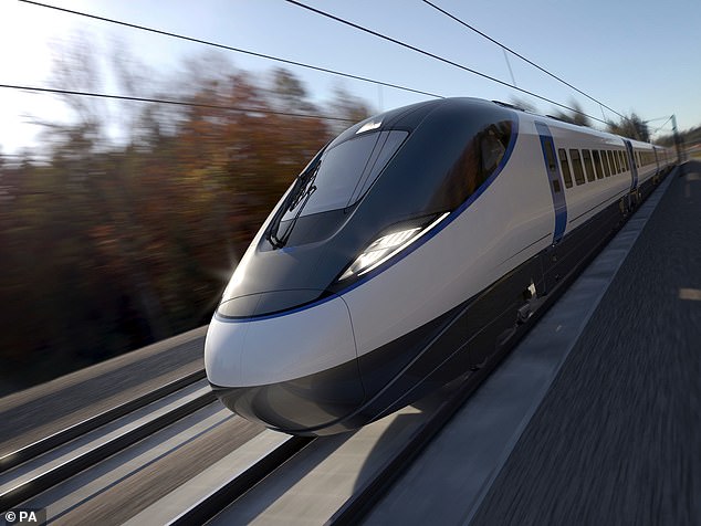 HS2 was dreamed up by loony Europhiles as the final tentacles of some continental rail system but it was never affordable and never made electoral sense (Pictured: An official mockup of an HS2 train)