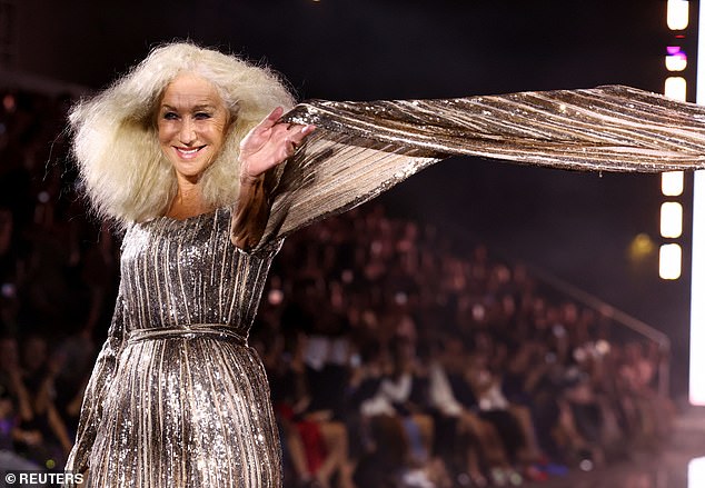 Queen of the catwalk: Dame Helen proved to be a fashion highlight on Sunday evening