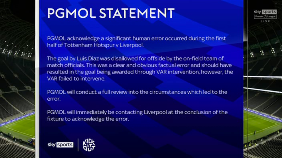 The PGMOL released a statement after full-time confirming the 'significant human error'