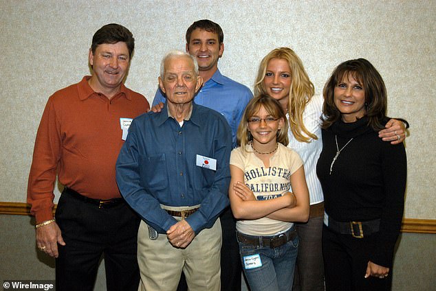 Jamie Lynn and brother Bryan, 46, are the only family members Britney (seen also with Jamie Spears, 71, grandfather June and Lynne Spears, 68, in this photo) currently speaks to