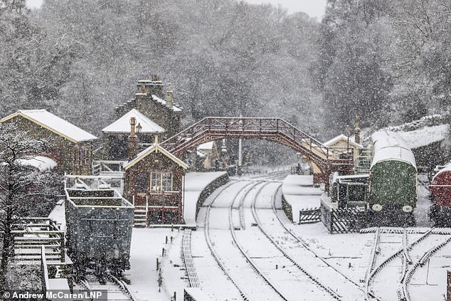 YORKSHIRE: Goathland train station covered in snow this morning