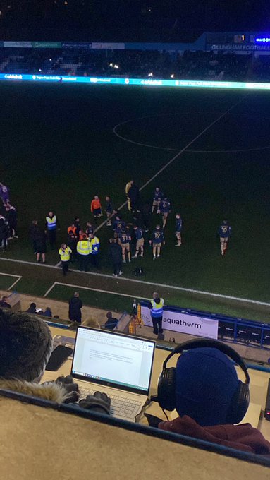 The players were forced off the pitch during the darkness before they returned to complete the game