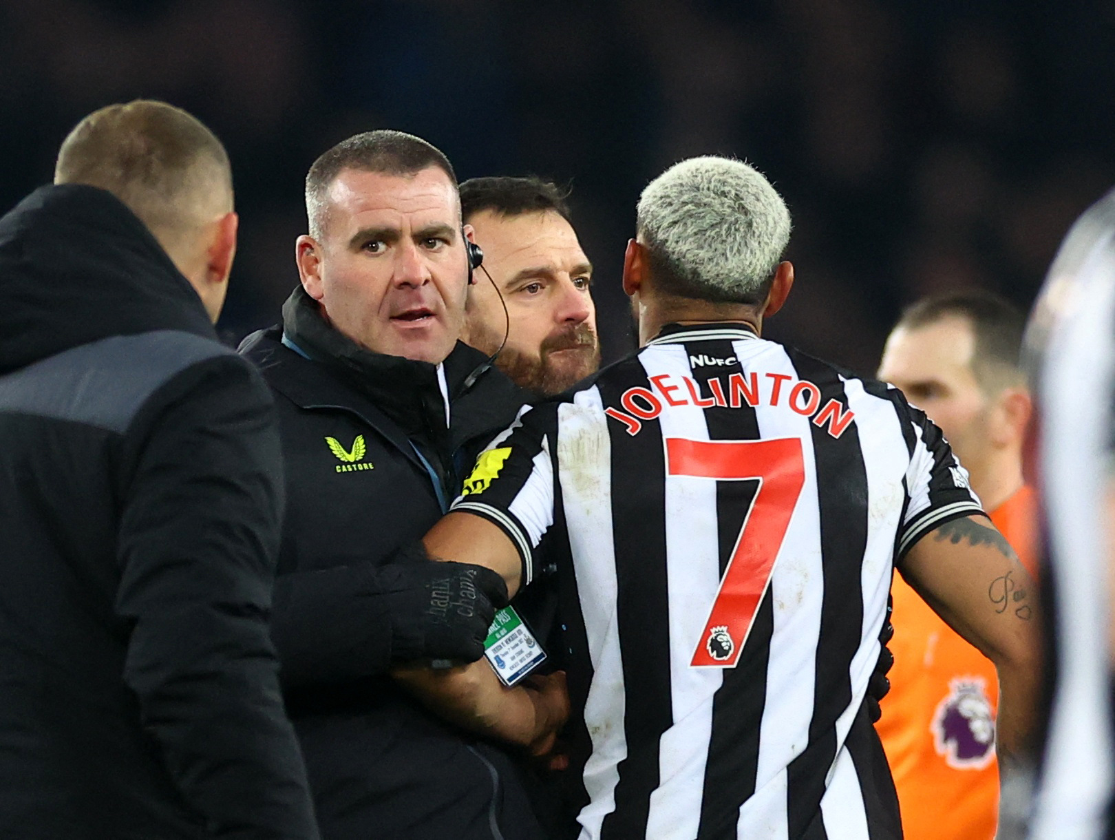 Joelinton was then pulled away by Newcastle's coaching staff