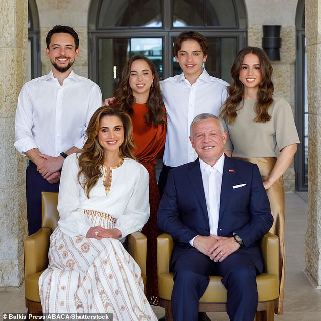 King Abdullah II and Queen Rania of Jordan and their family in a photo released on New Year's Eve