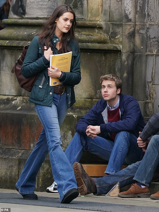 Pictured: Meg and Ed seen filming scenes for the final season of Netflix's The Crown at St Andrews in March 2023