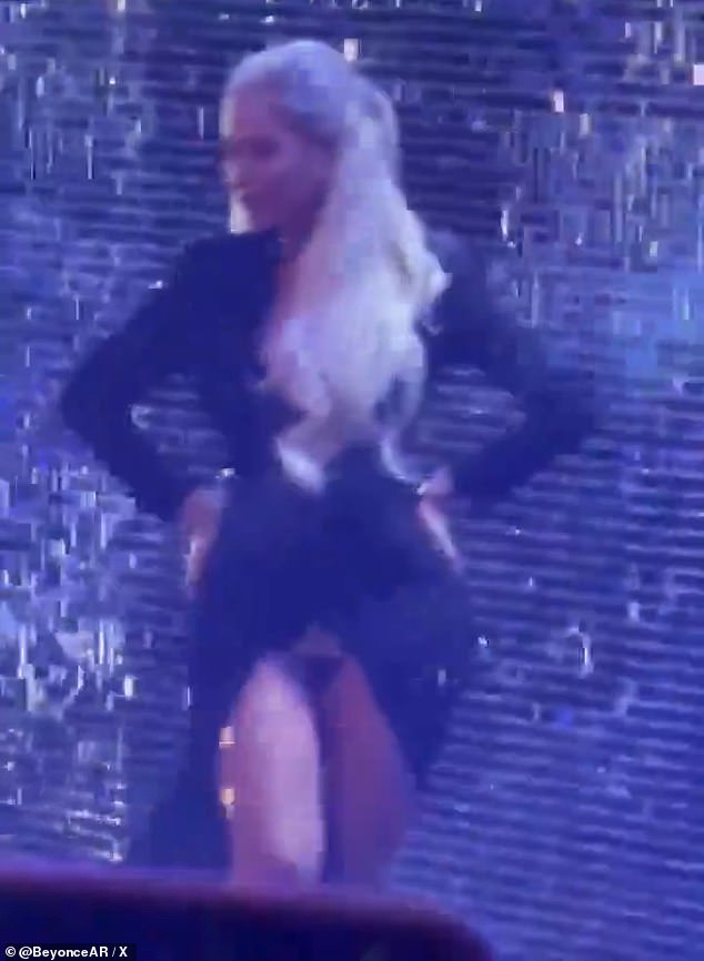 Beyonce made her grand entrance in a head-turning look consisting of a fitted black blazer dress and little else