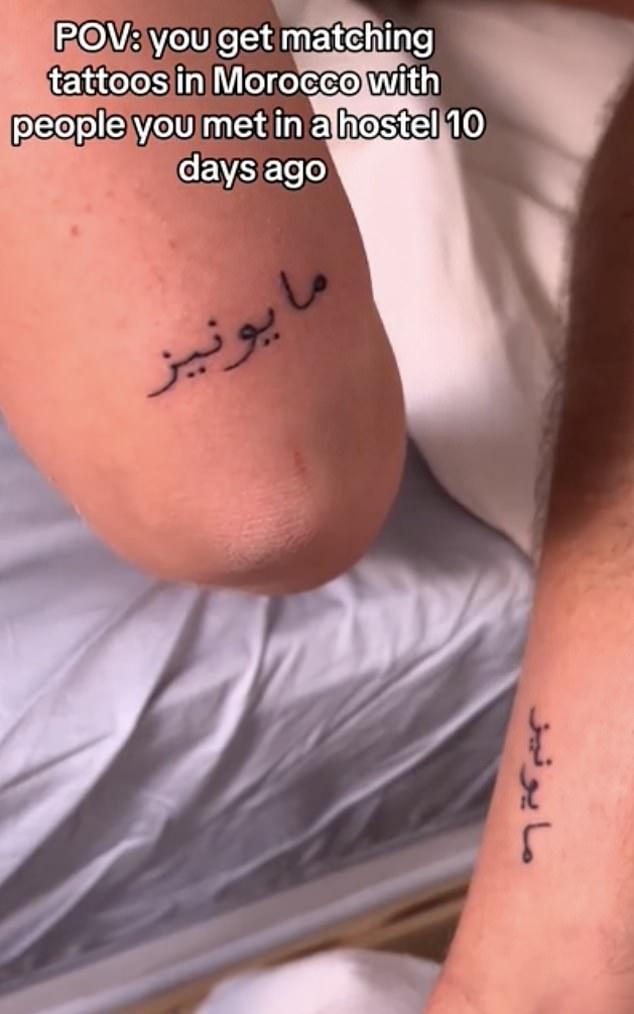Caitlin Delphine took to TikTok to share a clip of her new body art, which reads 'mayonnaise' in Arabic