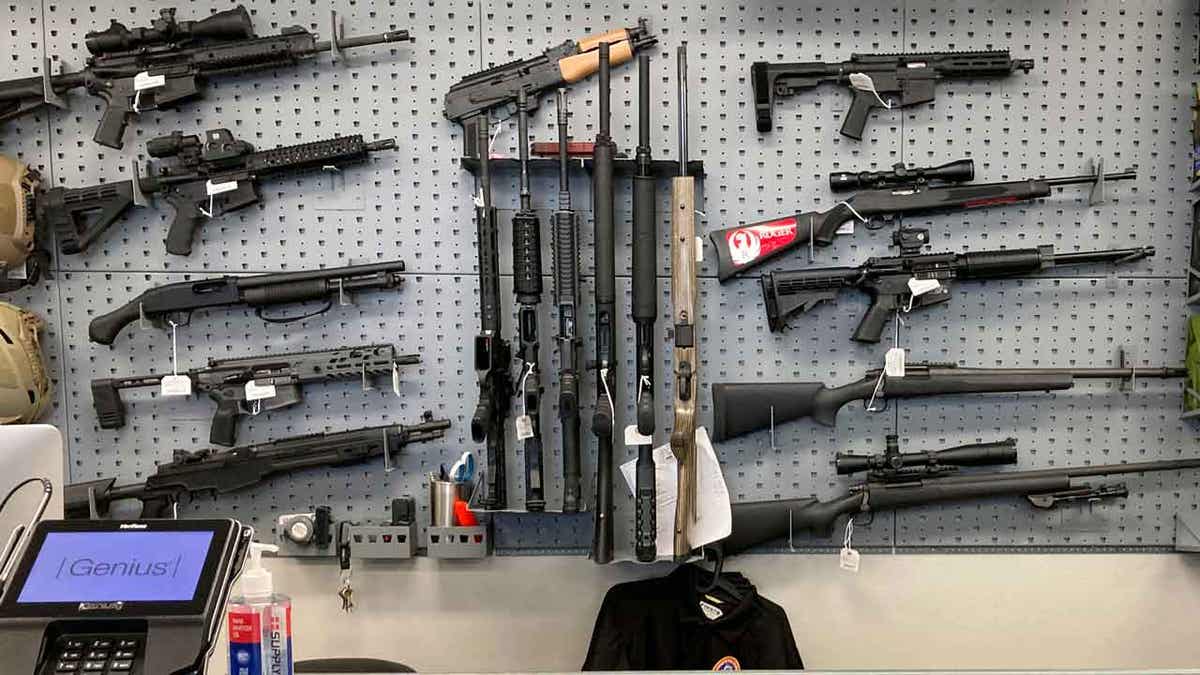 Firearms on the wall at a store